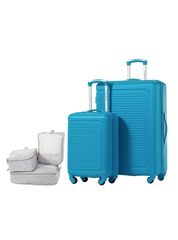 JETSTREAM 5pc Hardside Rolling Spinner Upright Set, 20" 28" Luggage Duo, 3pc Packing Cubes, Blue