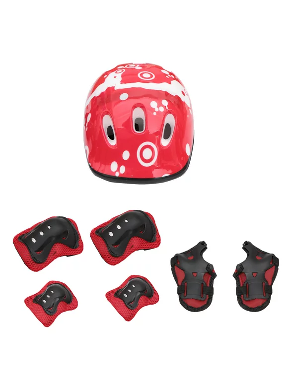 Kids Protective Gear Adjustable Protective Helmet for 5-12 Years Elbow and Knee Pads for Kids Wrist Guard Outdoor Sports Safety Bike Scooters Skateboards -Red