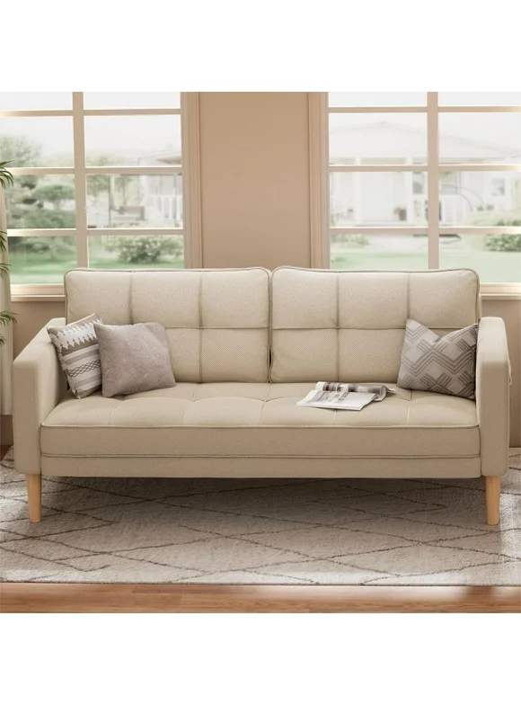 Lofka Sofa Couch with Thick Foam Cushion and Sturdy Wood Legs for Livinig Room, Office,  Beige