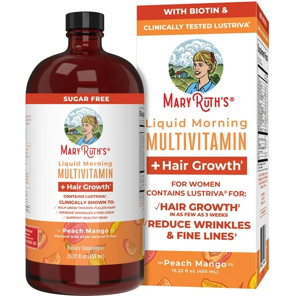 MaryRuth's Multivitamin Multimineral Supplement for Women + Hair Growth Vitamins | with Lustriva & Chromium Picolinate 1000mcg | Thicker Hair, Wrinkles, Fine Lines, Skin Care | Ages 18+ | 15.22 Fl Oz