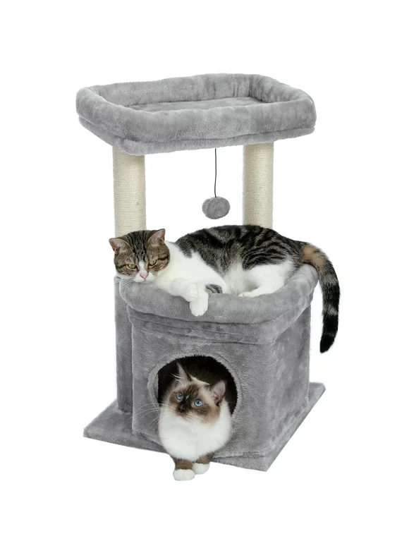 PAWZ Road Cat Tree Condo 27" Cat Tower with Large Top Perch and Scratching Posts for Kittens and Medium Cats, Gray