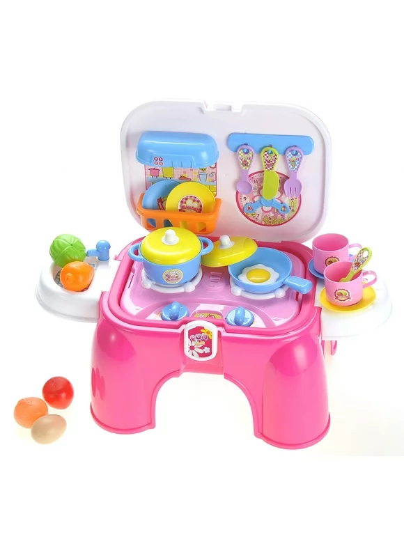 Portable Kids Kitchen Cooking Set Toy With Lights And Sounds, Folds Into Stepstool . SUPER DEAL