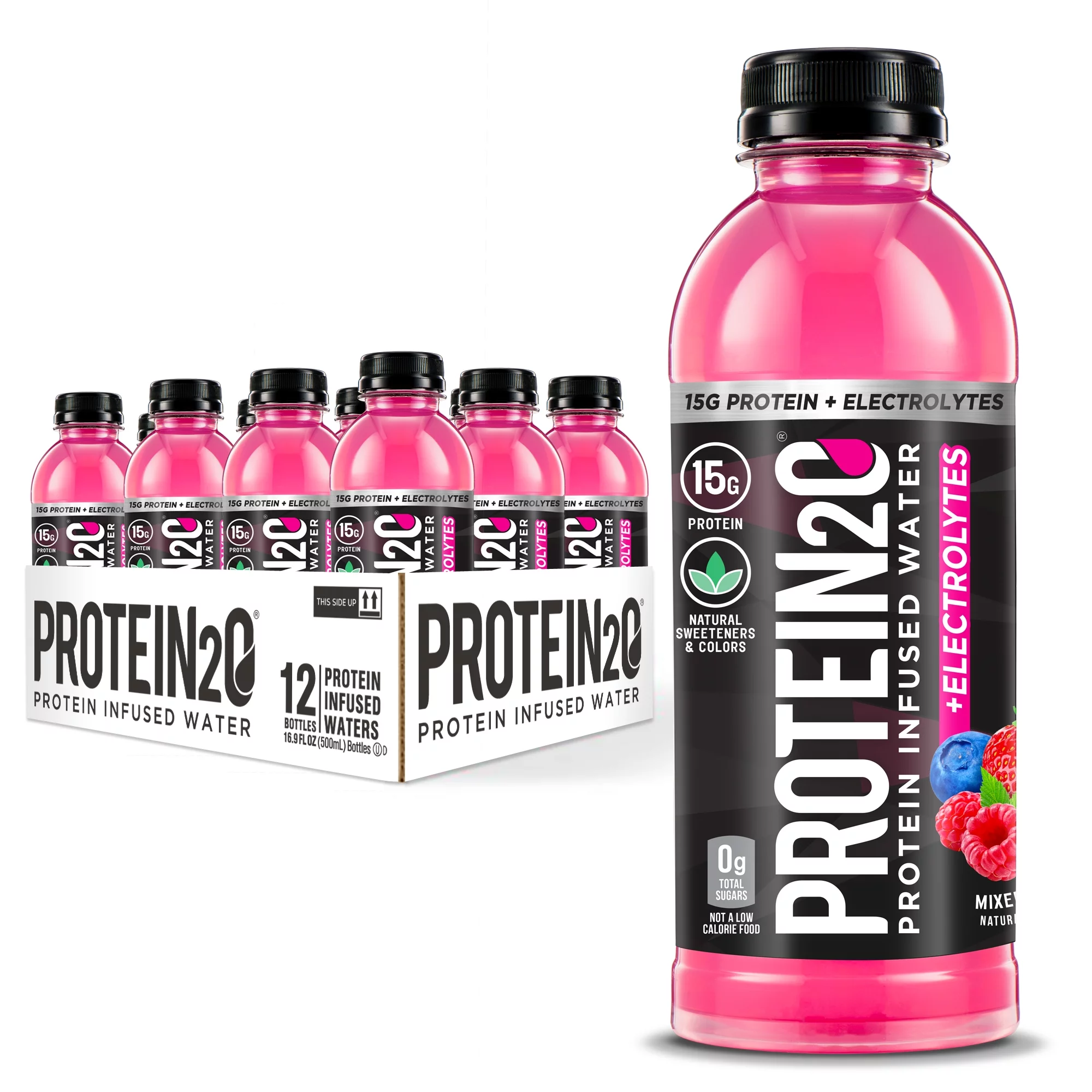 Protein2o +Electrolytes, 15g Whey Protein Infused Water, Mixed Berry, 16.9 fl oz Bottle (Pack of 12)