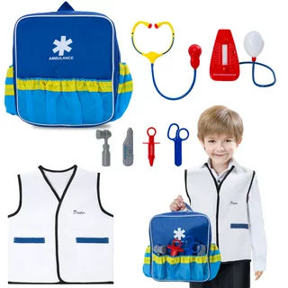 Sqnox Doctor Kit for Toddlers 3-5, Kids Doctor Playset 8 Pcs Pretend Play with School Bag and Vest Boys and Girls Gifts