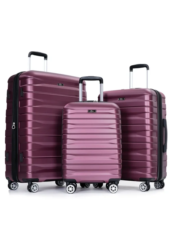 Tripcomp Hardside Luggage Set,Carry-on,Lightweight Suitcase Set of 3Piece with Spinner Wheels,TSA Lock,21inch/25inch/29inch(Wine Red)