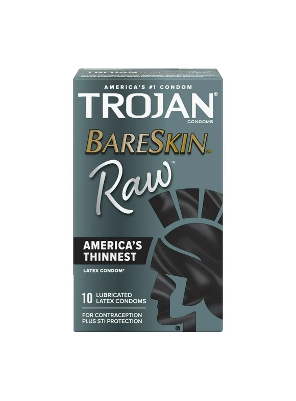 Trojan Bareskin Raw Condoms, Thin Condoms, 10 Count Lubricated Condoms