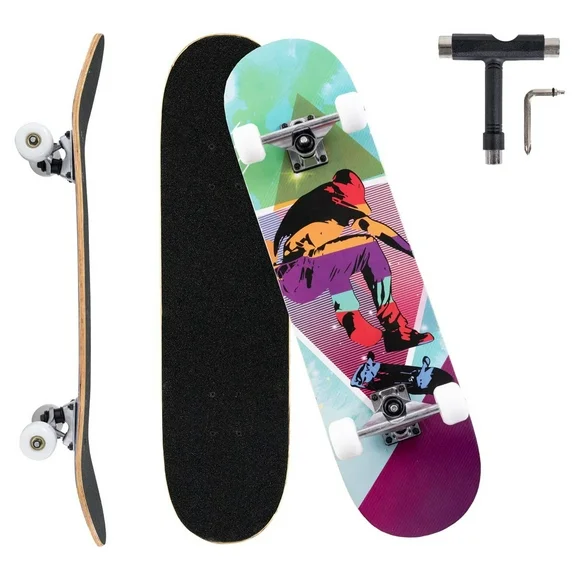 Umineux Complete Skateboard Made of Maple, Skull (31 In. x 8 In.)