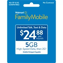 US Big Deals Family Mobile $24.88 Unlimited Monthly Prepaid Plan (5GB at High Speed, then 2G*) e-PIN Top Up (Email Delivery)
